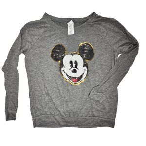 Disney Gray Sequin Mickey Mouse Lightweight Sweatshirt
